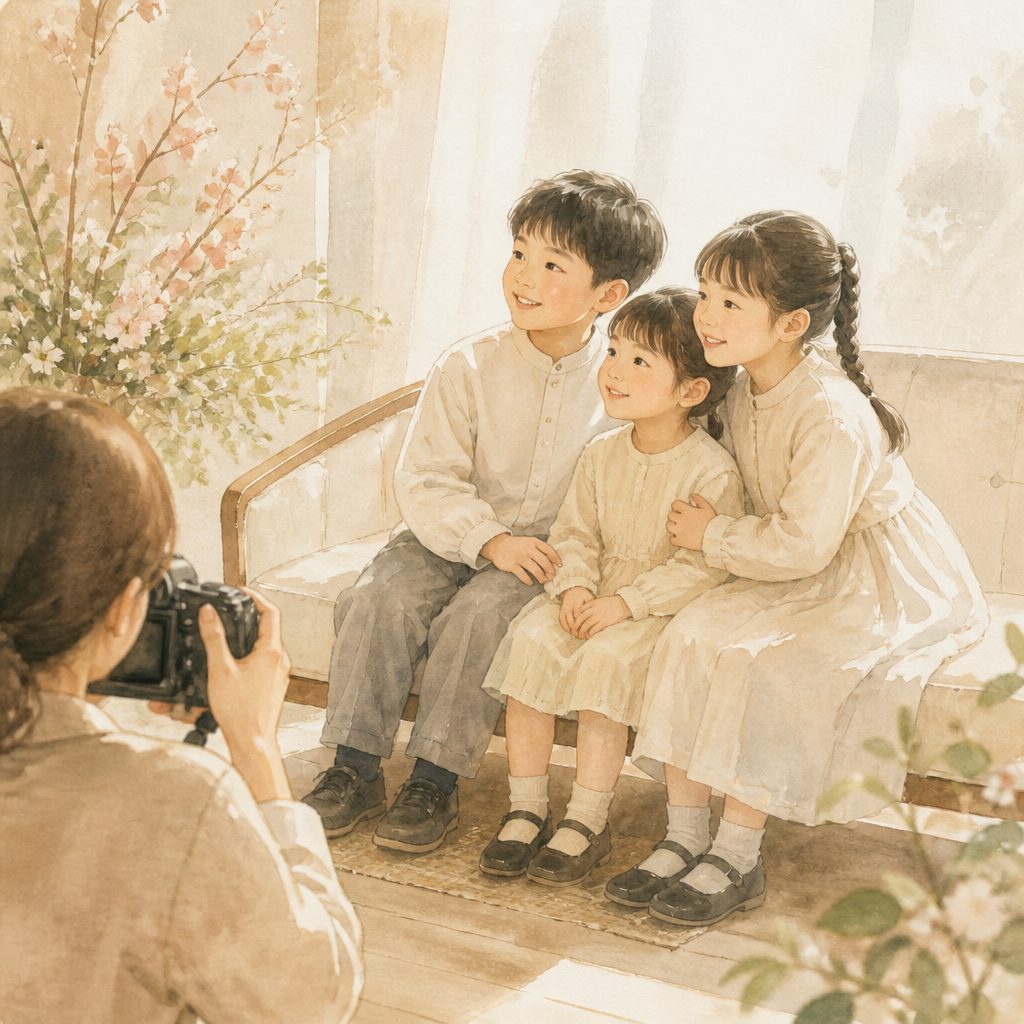 兄弟・姉妹だけの記念写真、実は撮り方にコツがあるんですのイメージイラスト