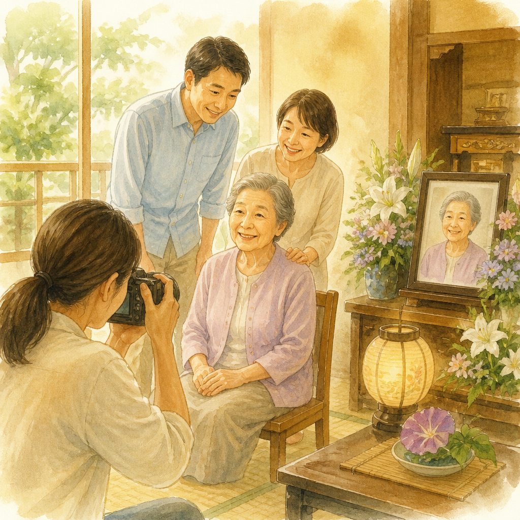 生前撮影の遺影写真、お盆に考えたい「元気な一枚」のイメージイラスト