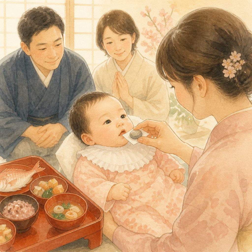 お食い初めはなぜ100日目？石を噛ませる理由のイメージイラスト