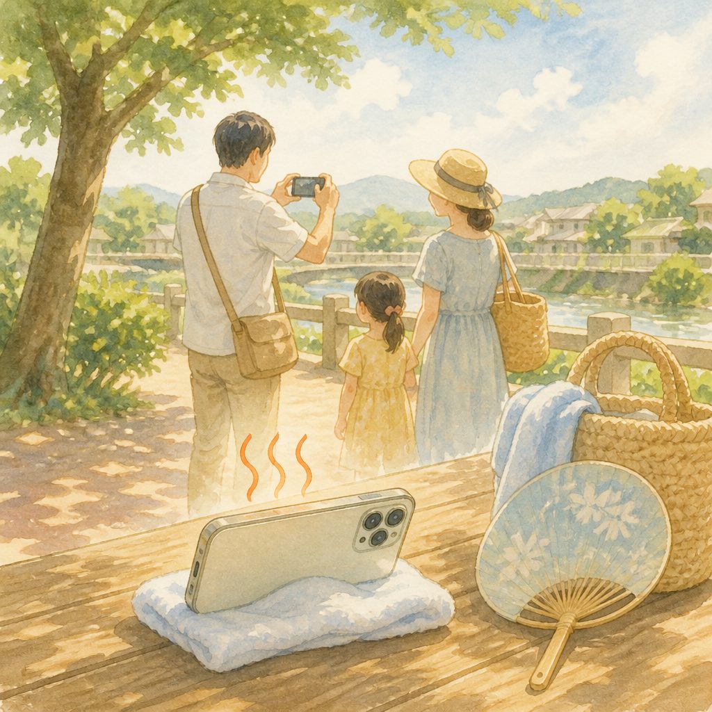 スマホのカメラが熱で使えない!夏の屋外撮影の対処法のイメージイラスト