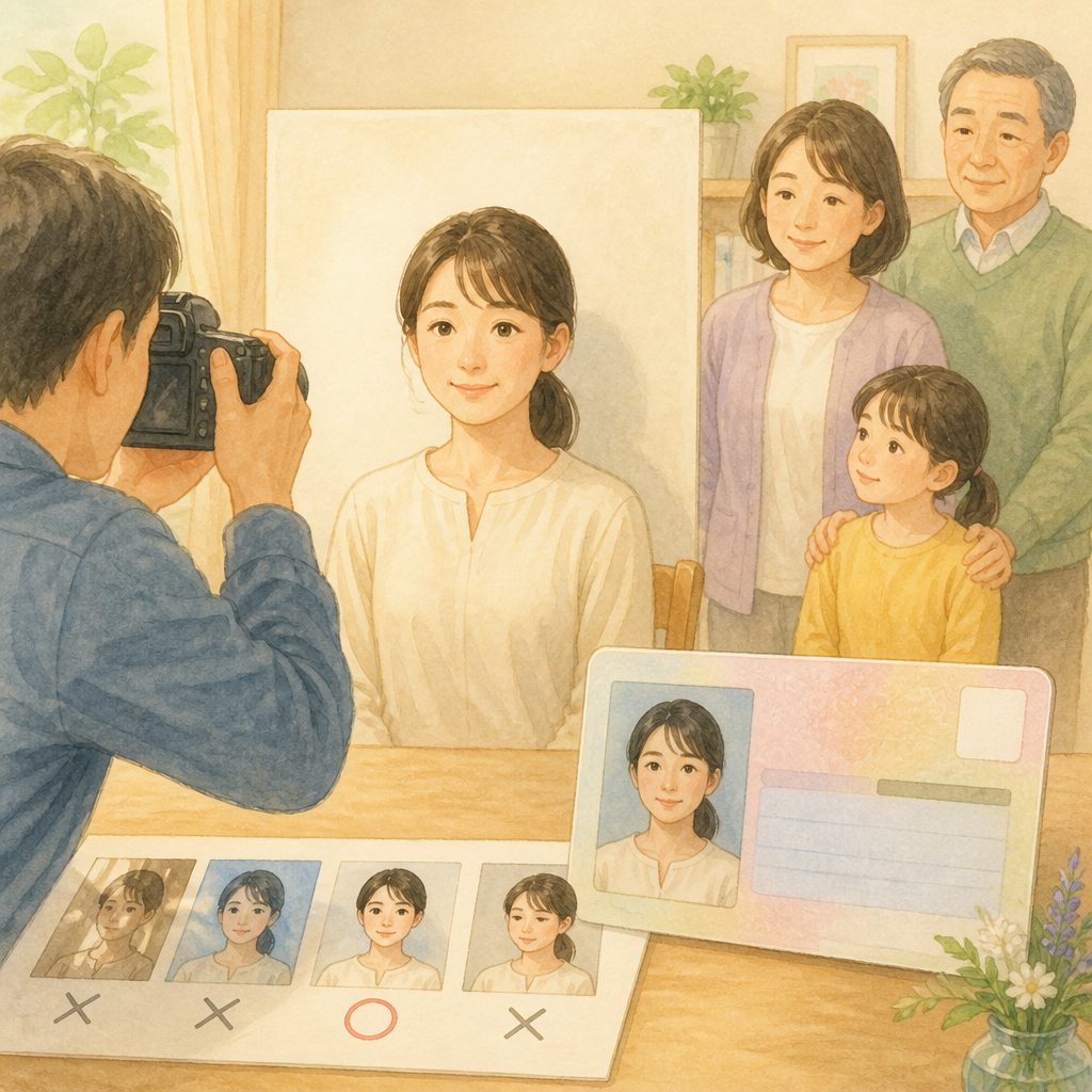 マイナンバーカード更新の顔写真、規定と撮り直しの基準のイメージイラスト