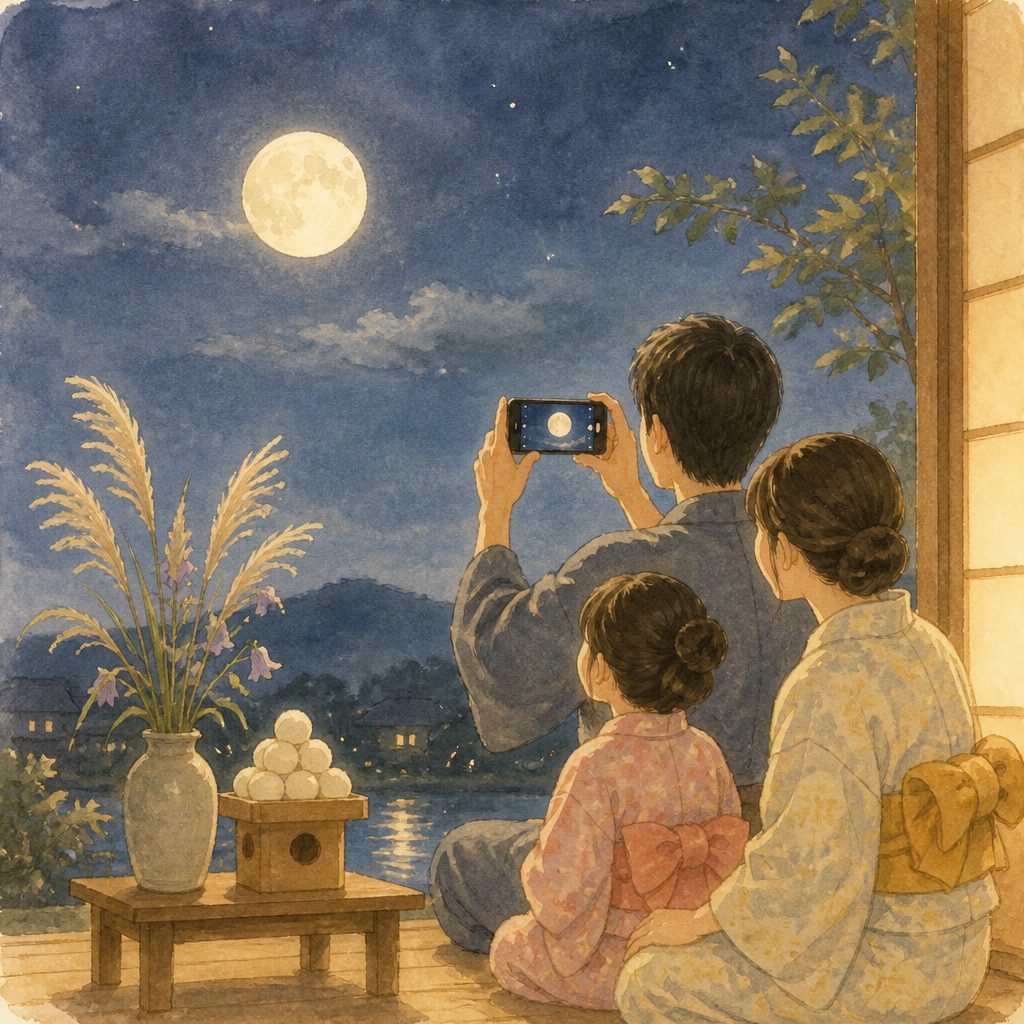 十五夜の月、スマホできれいに撮るコツ｜2026年は9月25日のイメージイラスト
