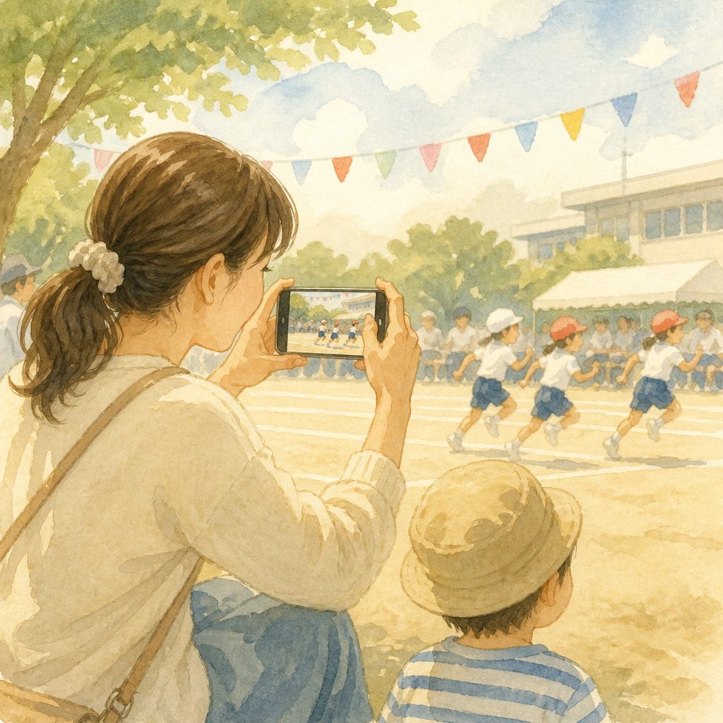 運動会の写真、スマホの設定はどうする?場所取りと撮り方のコツのイメージイラスト