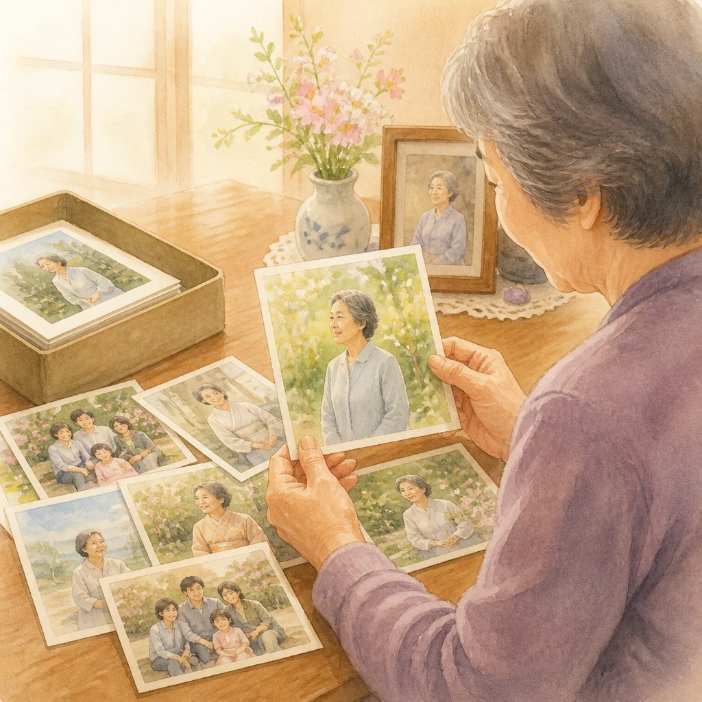 遺影に使う写真の選び方|手元の1枚をどう選ぶかのイメージイラスト